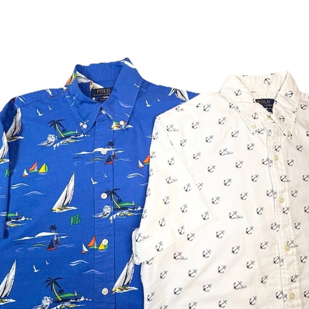Polo Ralph‎ Lauren Button Down Shirt Lot Of 2 Men's medium Hawaiian Anchor Print